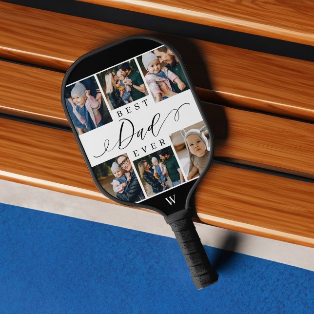 Best Dad Ever Script Father's Day 8 Photo Collage Pickleball Paddle (Best Dad Ever Script Father's Day 8 Photo Collage Pickleball Paddle)