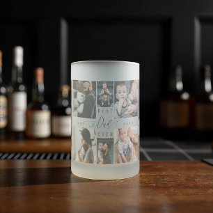 Best Dad Ever Script Father's Day Photo Collage Frosted Glass Beer Mug