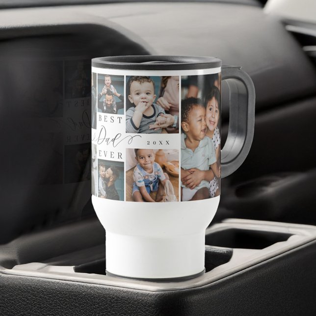 Best Dad Ever Script Father's Day Photo Collage Travel Mug (Best Dad Ever Script Father's Day Photo Collage Travel Mug)