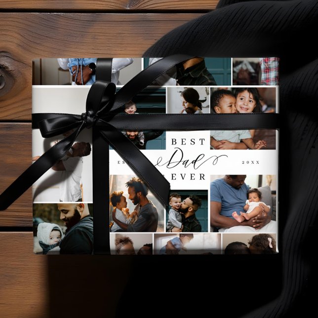 Best Dad Ever Script Fathers Day Photo Collage Wrapping Paper Sheets (Best Dad Ever Script Fathers Day Photo Collage Wrapping Paper Sheets)