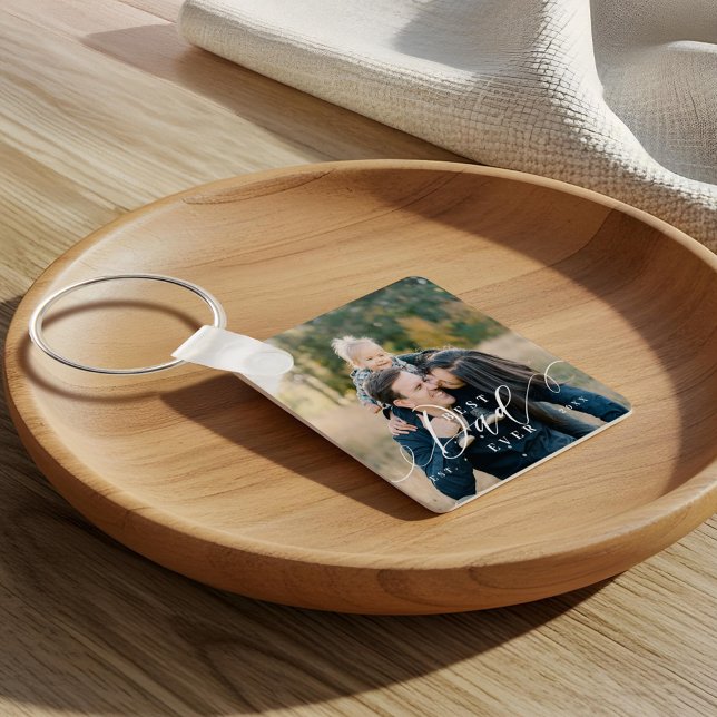 Best Dad Ever Script Father's Day Photo Keepsake Keychain (Best Dad Ever Script Father's Day Photo Keepsake Keychain)