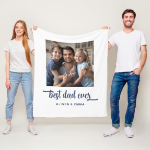 Best Dad Ever Script Modern Photo Fleece Blanket
