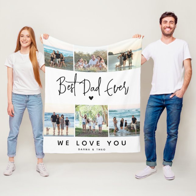 Best Dad Ever Script Photo Collage Fleece Blanket (In Situ)