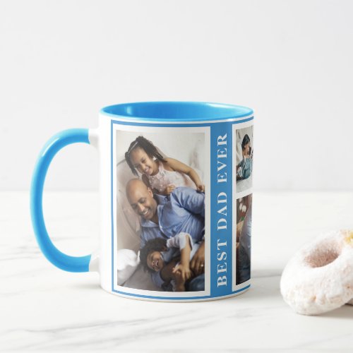 Best Dad Ever simple 5 photo collage white blue Mug