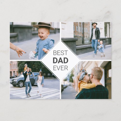 Best Dad Ever Simple Photo Collage Fathers Day Announcement Postcard