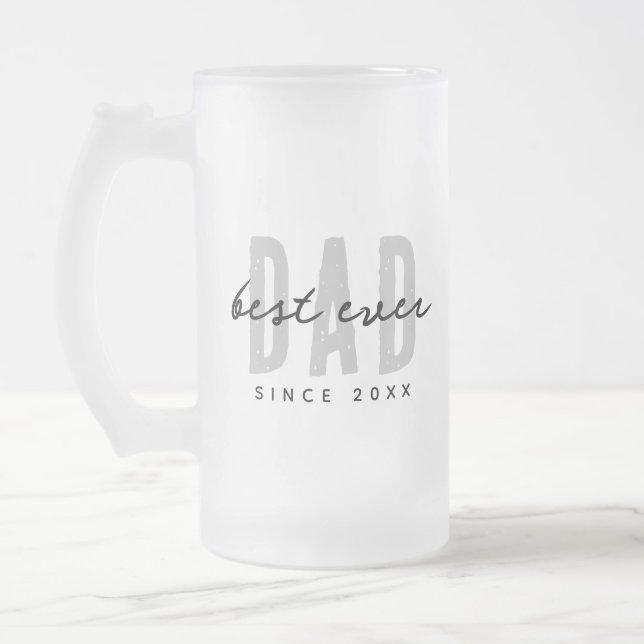 Best Dad Ever Since 20XX Modern Simple Preppy Frosted Glass Beer Mug (Left)