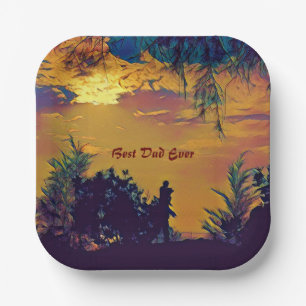 Best Dad Ever Sunrise Scenery Abstract Art Paper Plates