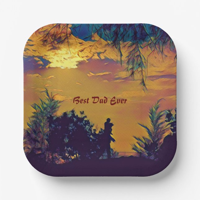 Best Dad Ever Sunrise Scenery Abstract Art  Paper Plates (Front)