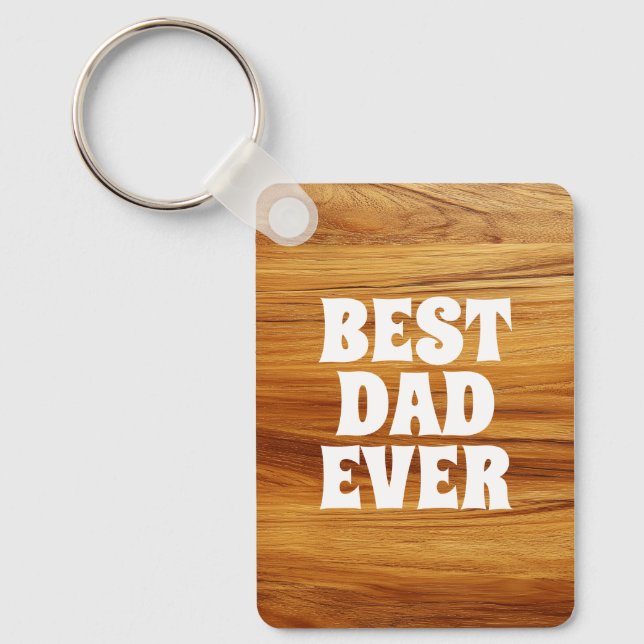 Best Dad Ever Teak Wood Photo Keychain (Front)