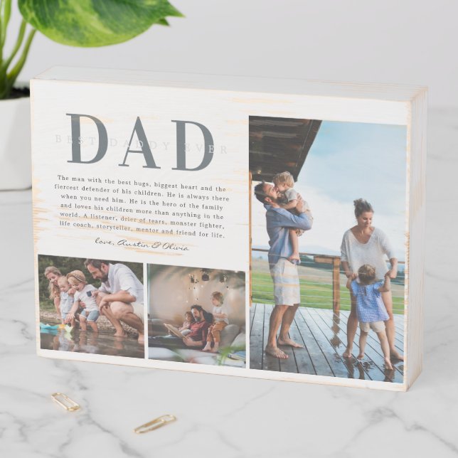 Best Dad Ever | Three Photo Collage Wooden Box Sign (In Situ Horizontal)