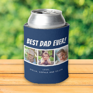 Best Dad Ever Three Photos Dark Blue Can Cooler