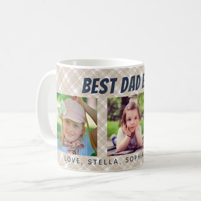 Best Dad Ever | Three Photos Plaid Coffee Mug (Front Left)