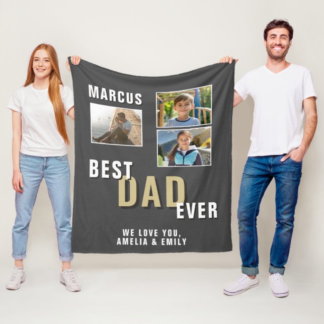 Best Dad Ever Trendy Father`s Day 3 Photos Fleece Blanket (In Situ)