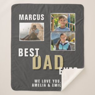 Best Dad Ever Trendy Father`s Day 3 Photos Sherpa Blanket