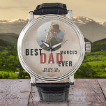 Best Dad Ever Trendy Watercolor Father`s Day Photo Watch<br><div class="desc">Best Dad Ever Trendy Watercolor Father`s Day Photo Watch. Blush orange watercolor background. The text is in trendy typography. Add your photo and customize the text. A sweet keepsake for a dad or a grandfather on Father`s Day or birthday.</div>