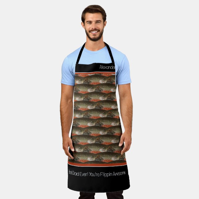 Best Dad Ever Trout Black White Rust Fish Pattern Apron (Worn)