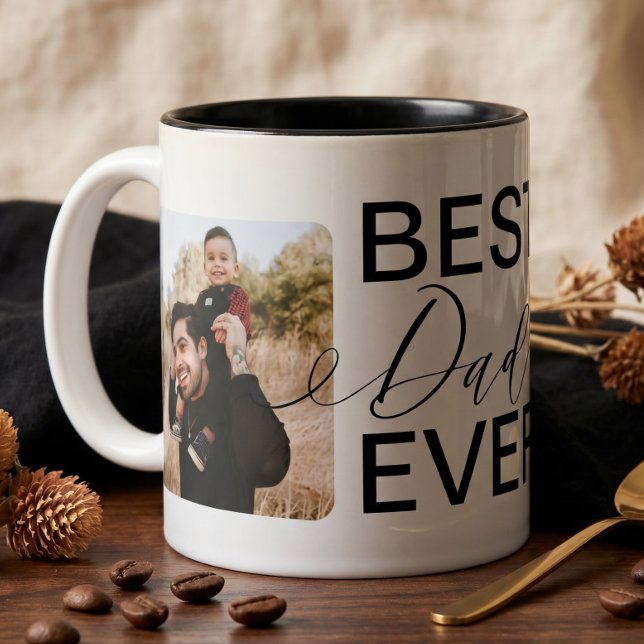 Best Dad Ever Two Full Photo Collage Two-Tone Coffee Mug (Best Dad Ever Two Full Photo Collage Two-Tone Coffee Mug)