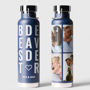 Best Dad Ever Typography Custom Names 4 Photo Water Bottle