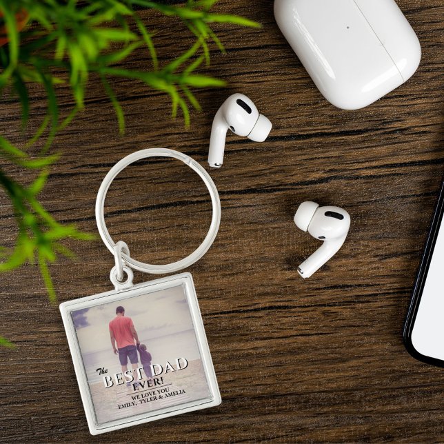 Best Dad Ever Typography Father`s Day Full Photo  Keychain (Creator Uploaded)