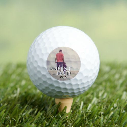 Best Dad Ever Typography Father`s Day Photo Golf Balls - Best Dad Ever Typography Father`s Day Photo Golf Ball. This modern custom and unique golf ball is a perfect gift for a dad or a new dad on Father`s Day or birthday. The best dad ever photo template. Personalize it with your favorite photo. The text is a trendy black and white typography. You can change any text on the golf ball or erase it.