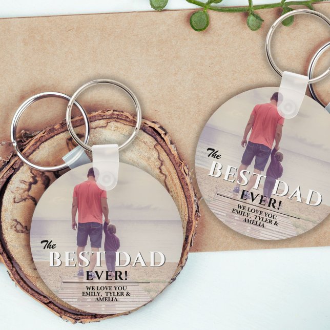 Best Dad Ever Typography Father`s Day Photo Keychain (Creator Uploaded)
