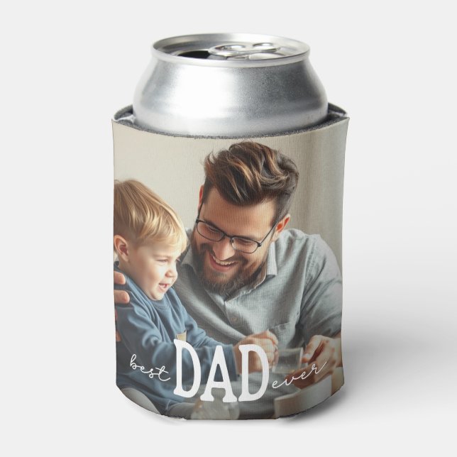 Best Dad Ever Typography Photo Can Cooler (Can Front)