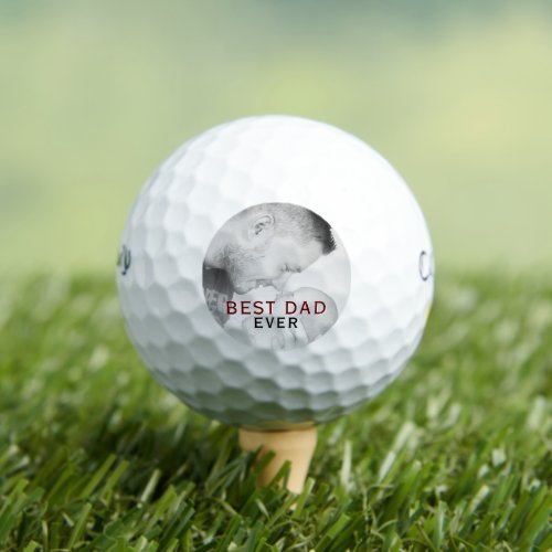 Best Dad Ever Typography Photo Father`s Day  Golf Balls - Best Dad Ever Typography Photo Father`s Day Golf Balls. The design has modern typography in black and red colors that overlays the photo. Insert your photo into the template - the black and white photo looks really great. Great gift for a dad or a grandpa and a sweet keepsake.