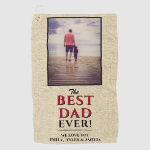 Best Dad Ever Typography Rustic Beige Photo Golf Towel