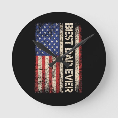 Best Dad Ever US American Flag Gifts for Father's Round Clock