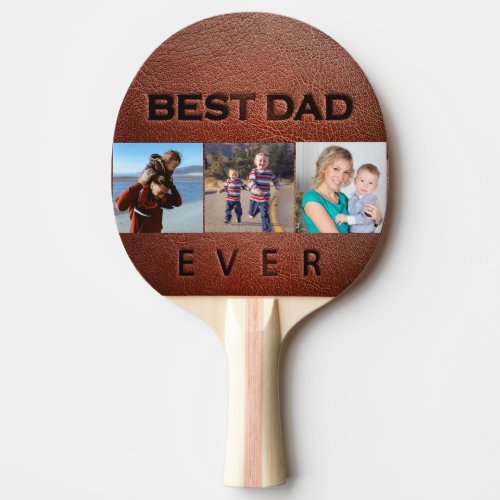 Best dad ever vintage leather stamp photo collage ping pong paddle
