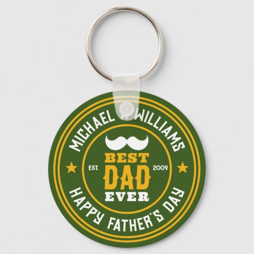 Best Dad Ever Vintage Retro Badge Fathers Day Keychain