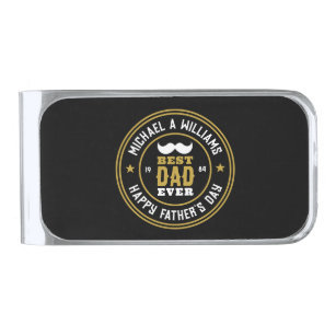 Best Dad Ever Vintage Retro Badge Father's Day Silver Finish Money Clip