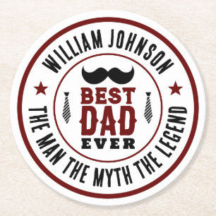 Best Dad Ever Vintage Western Logo Father's Day Round Paper Coaster
