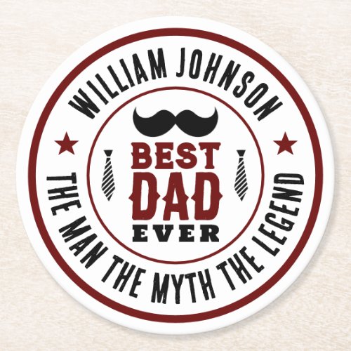 Best Dad Ever Vintage Western Logo Fathers Day Round Paper Coaster