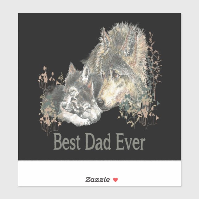 Best Dad Ever Watercolor Wolf & Cub Quote Sticker (Sheet)