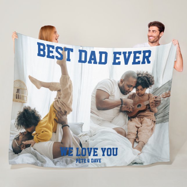Best Dad Ever We Love You Blue Typography Large Fleece Blanket (In Situ)