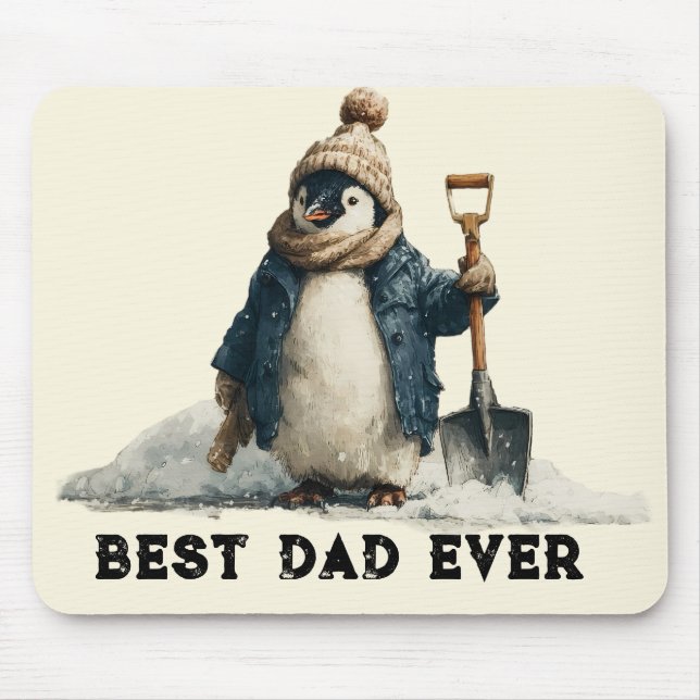 Best Dad Ever Winter Penguin Design Mouse Pad (Front)