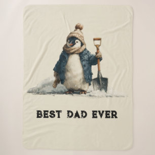 Best Dad Ever Winter Penguin Design Sherpa Blanket