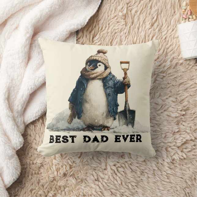 Best Dad Ever Winter Penguin Design Throw Pillow (Blanket)