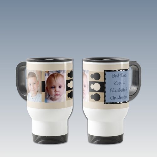 Best Dad ever with photos names blue brown Travel Mug