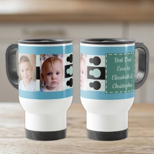 Best Dad ever with photos names blue green Travel Mug