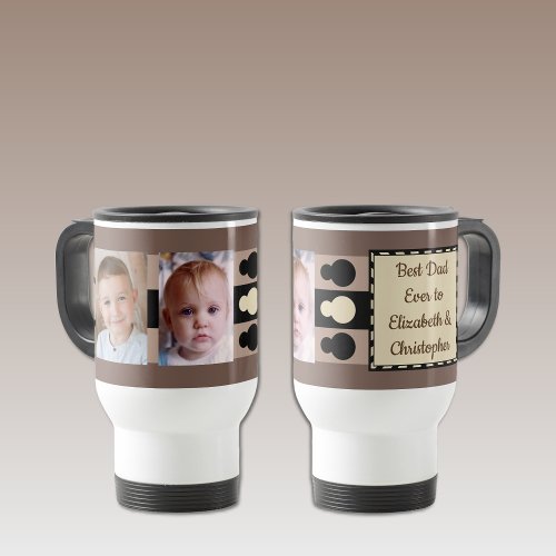 Best Dad ever with photos names brown cream Travel Mug