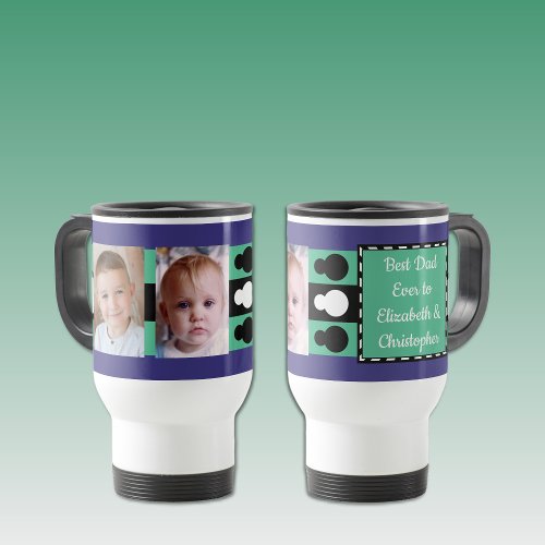 Best Dad ever with photos names purple green Travel Mug
