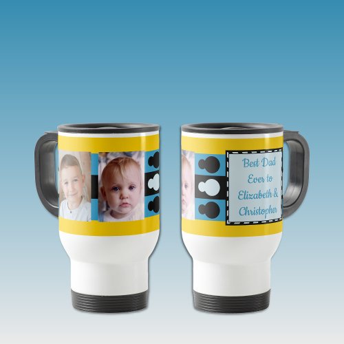 Best Dad ever with photos names yellow blue Travel Mug