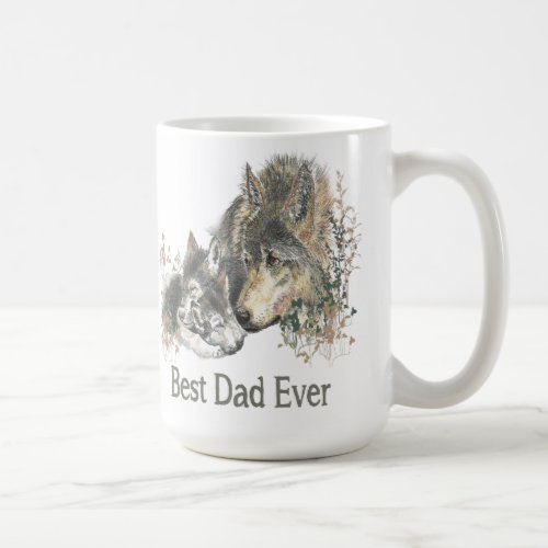 Best Dad Ever Wolf Watercolor Animal Ar Coffee Mug