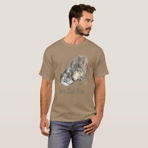 Best Dad Ever Wolf Watercolor Animal T_Shirt