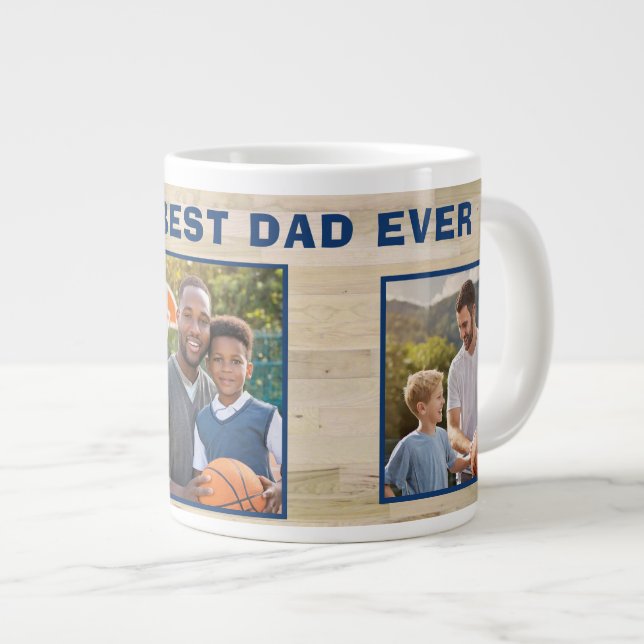 Best Dad Ever Wood 3 Photo Collage Father Giant Coffee Mug (Front Right)