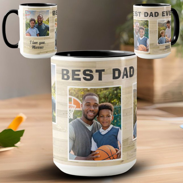 Best Dad Ever Wood 3 Photo Collage Father Mug (Creator Uploaded)