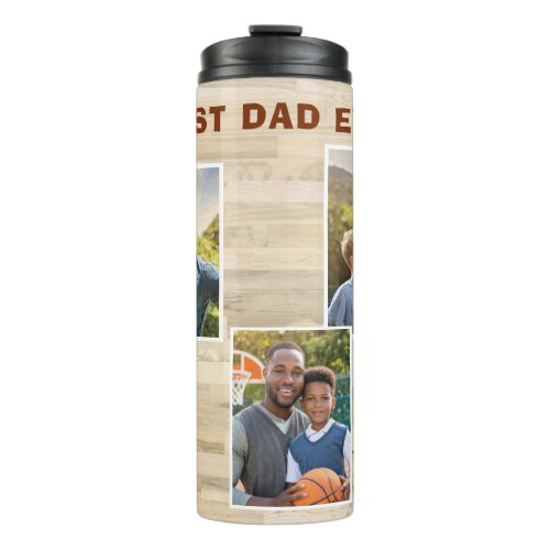 Best Dad Ever Wood 3 Photo Collage Father Thermal Tumbler