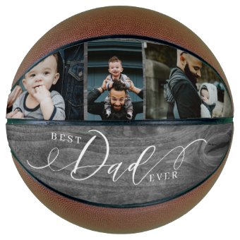 Best Dad Ever Woodgrain Fathers Day Photo Collage Basketball | Zazzle